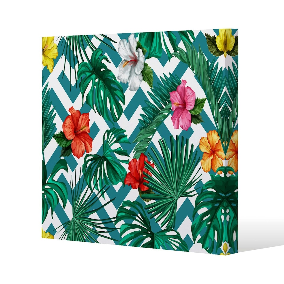 image 1 of Tropical Leaves & Geometrics (Canvas Print) 114 x 114 x 4cm