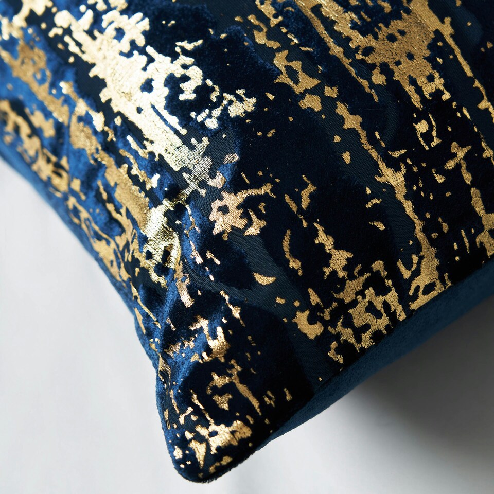 image 1 of BHS Foil Print Cushion, Navy & Gold