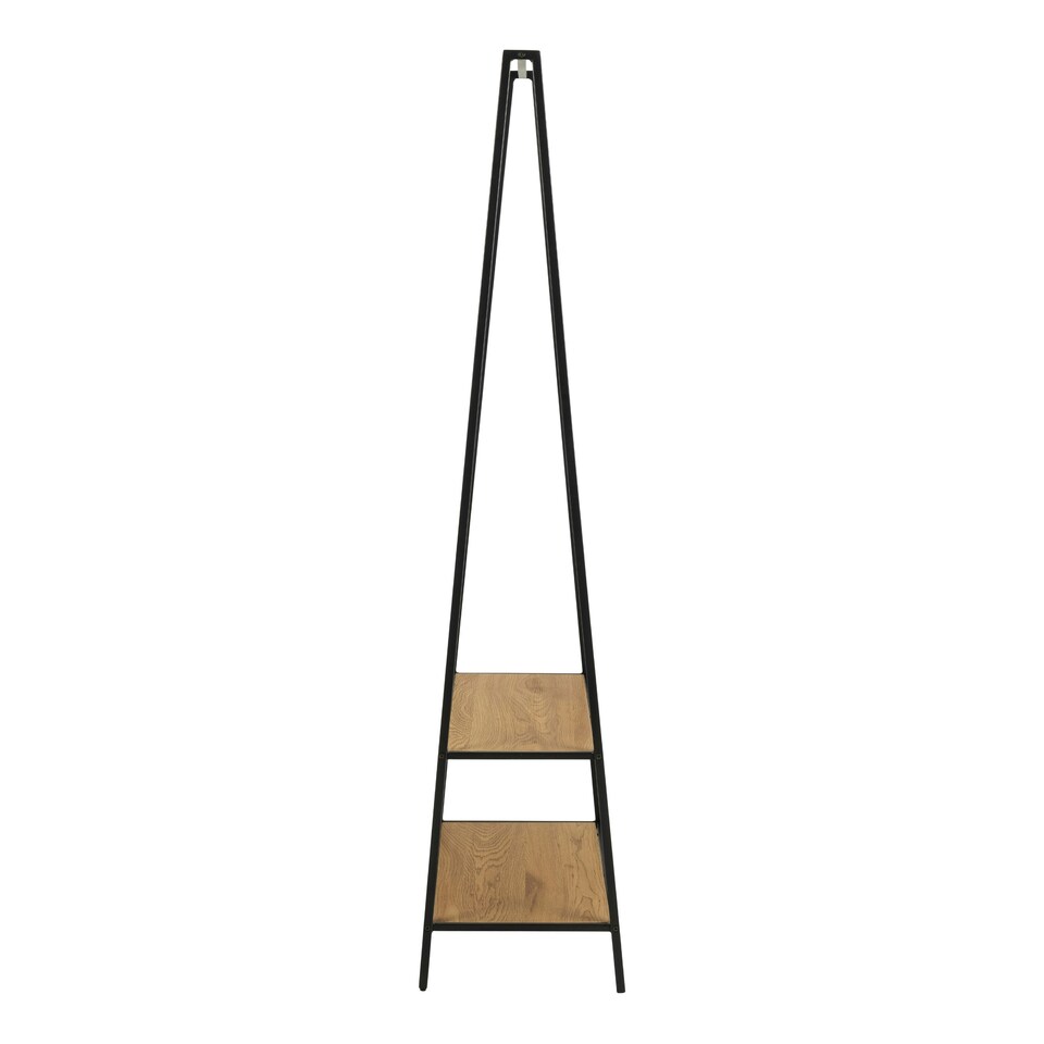 image 1 of Seaford Black Metal Clothes Rack with 2 Oak Shelves