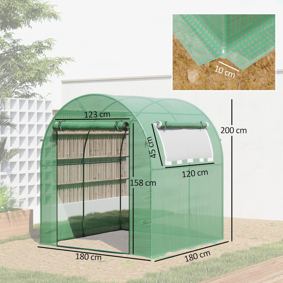 image 1 of Outsunny Walk in Polytunnel Greenhouse with Roll-up Window and Door, Green