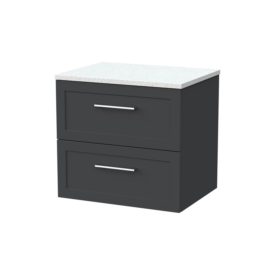 image 1 of Balterley Stonnall Traditional Wall Hung 2 Drawers Vanity Unit with White Nebula Laminate Worktop, 600mm, Dark Grey