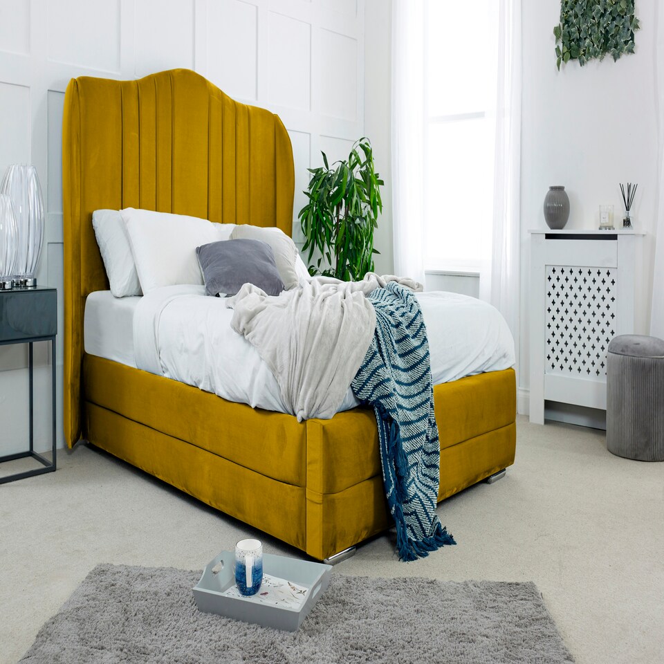 Dorridge Plush Double Bed Frame - Mustard Gold