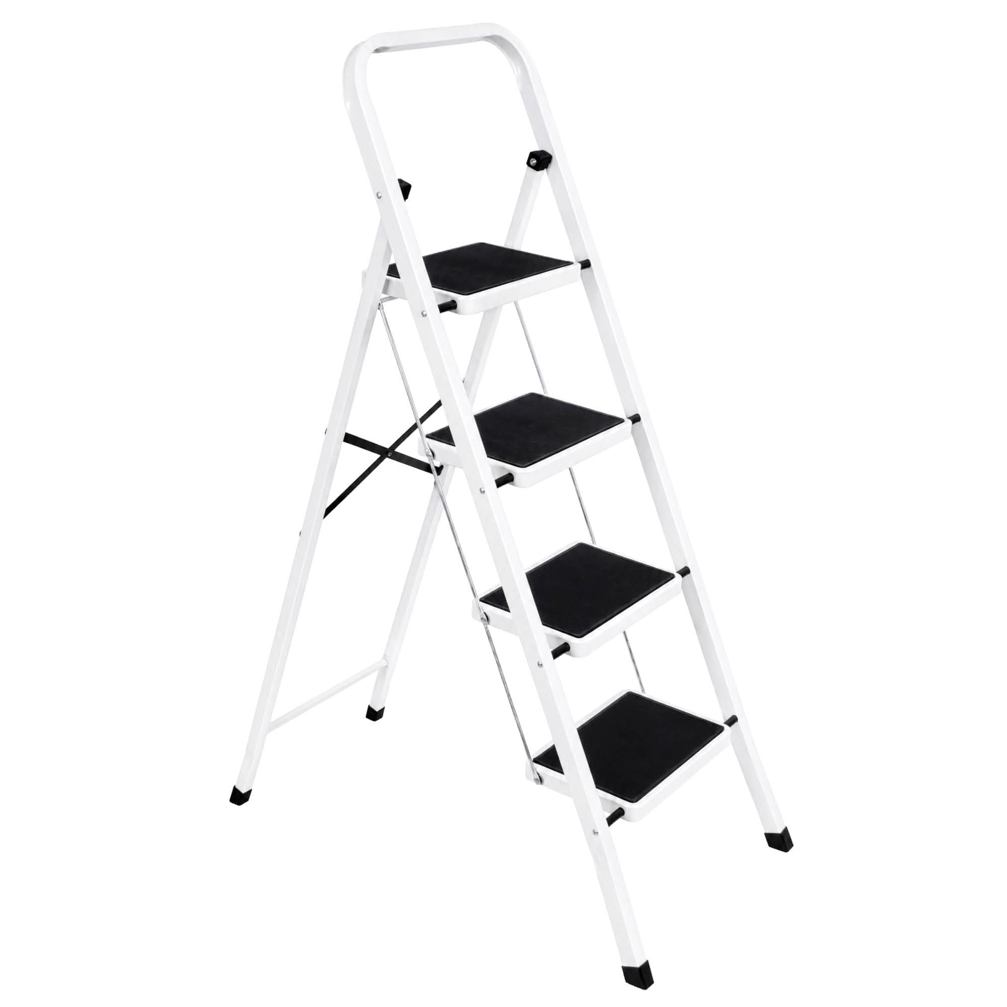 Futura 4 Step Ladder White, Heavy-Duty Steel Folding Home DIY Step Stool with Wide Non-Slip Steps & Anti Slip Feet 150kg Capacity
