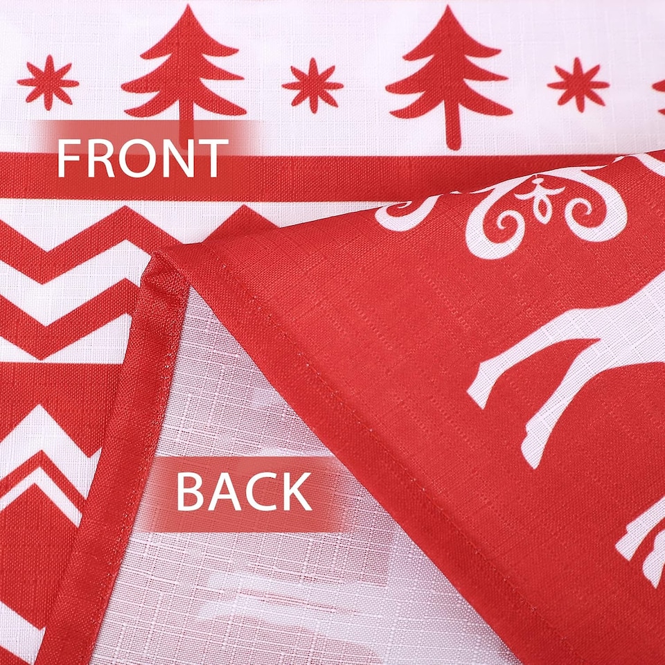 image 1 of London Boutique Round Christmas Tablecloth, Stain‑Resistant Wrinkle‑Resistant, Snowflake and Reindeer Print, Red, 60 in