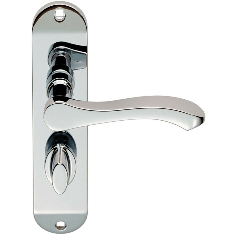 Loops PAIR Scroll Lever Door Handle on Bathroom Backplate 180 x 40mm Polished Chrome