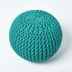 image 3 of Homescapes Teal Green Round Cotton Knitted Pouffe Footstool - 35 x 40 cm