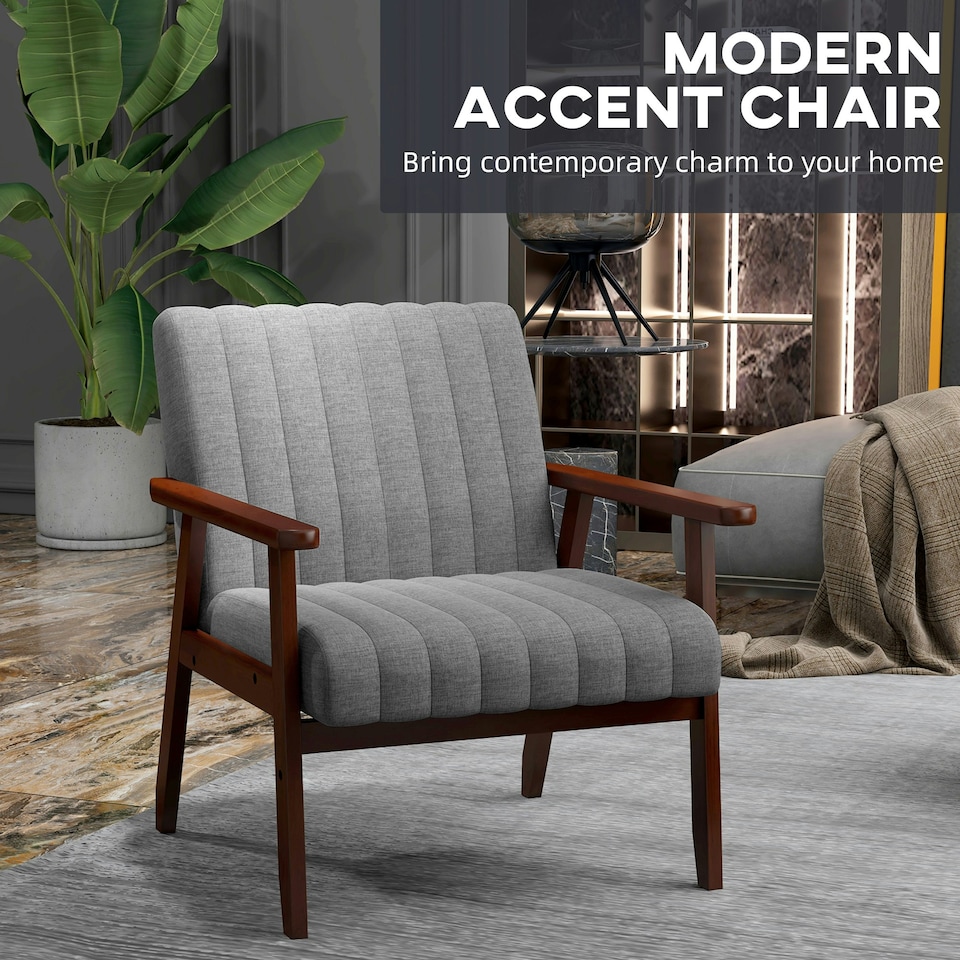 image 1 of HOMCOM Modern Accent Chair Upholstered Armchair for Bedroom Living Room Grey