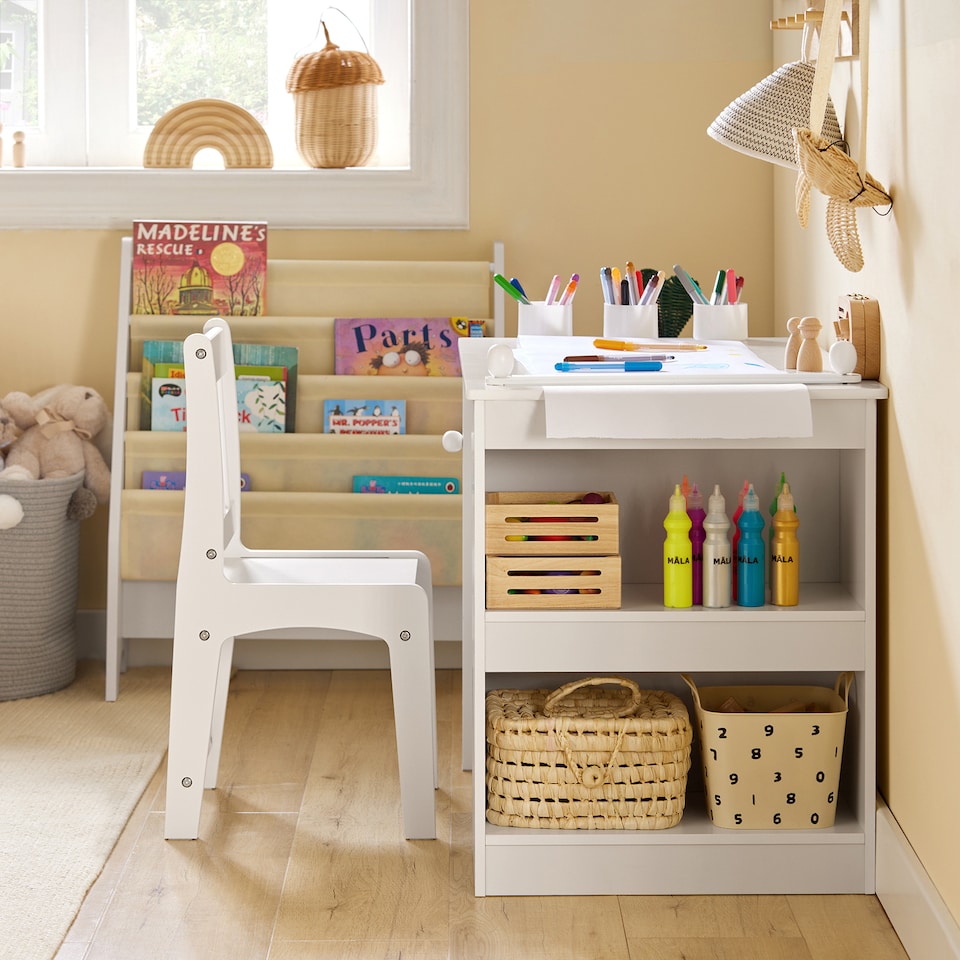 image 1 of SoBuy KMB60-W,Toddler Activity Table and Chair Set with Storage for Playroom | White | White