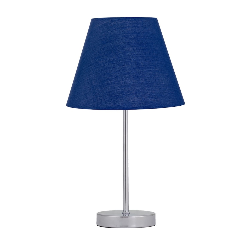 image 1 of Set of 2 Chrome Touch Operated Table Lamps with Navy Blue Shades