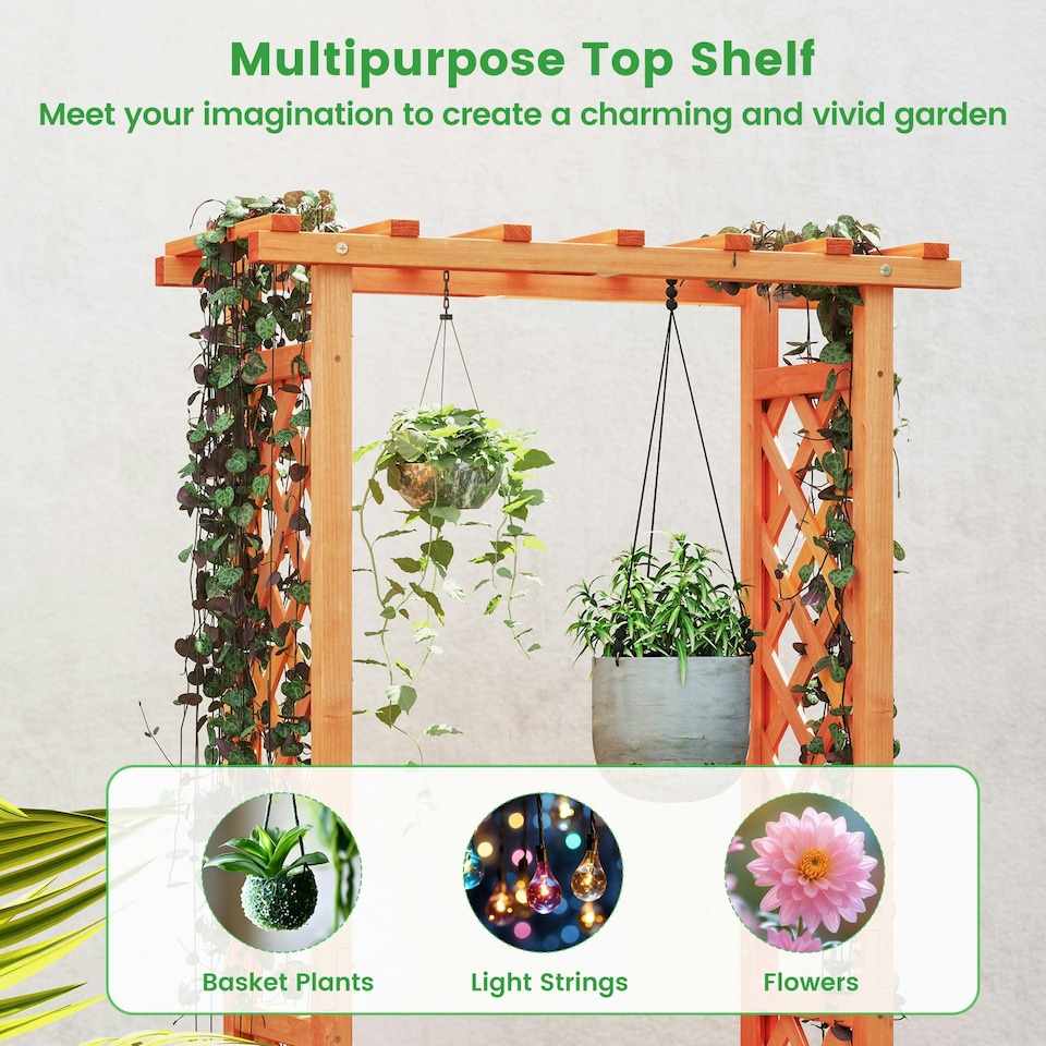 image 1 of COSTWAY Raised Garden Bed Wood Planter Box with Trellis Orange