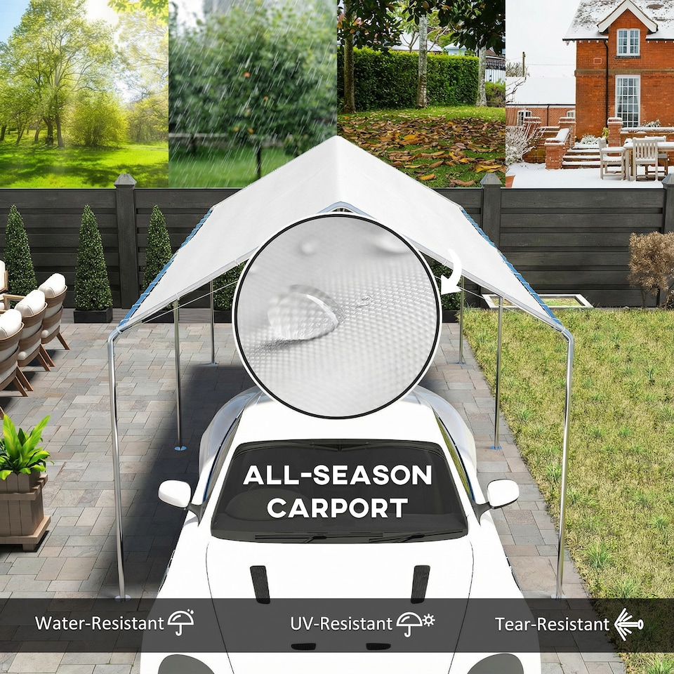 image 1 of Outsunny 2-Rooms Outdoor Carport Galvanized Steel Frame Tent UV Resistant White | White