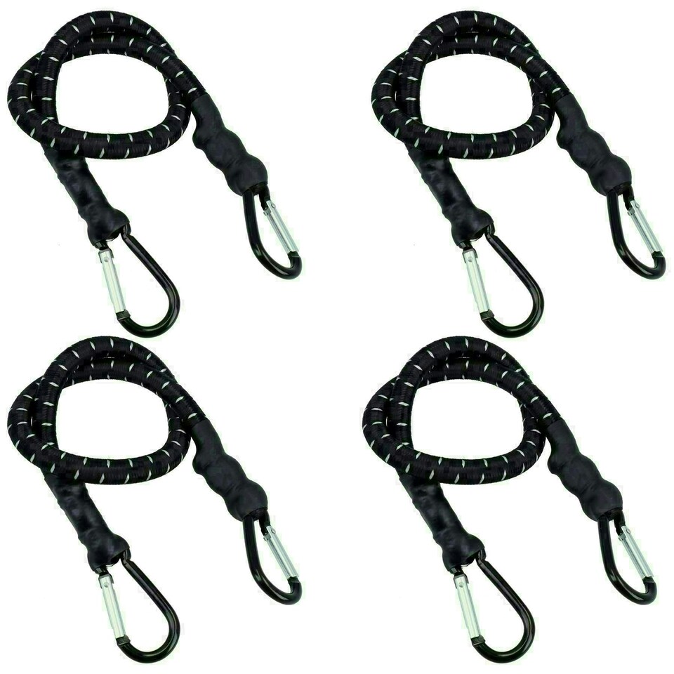 image 1 of 24" Bungee Strap with Metal Carabiners Hook Tie Down Fastener Holder 4pc