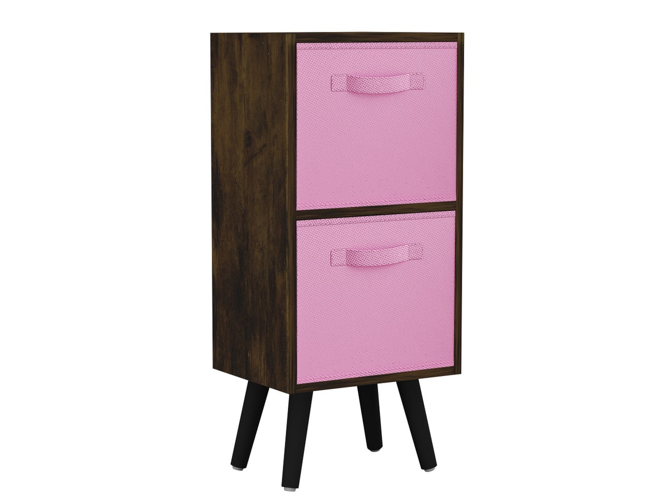 Rustic Brown 2-Tier 2-Drawer Cube Shelving Unit with Scandinavian Legs Pink Light Pink & Black 1