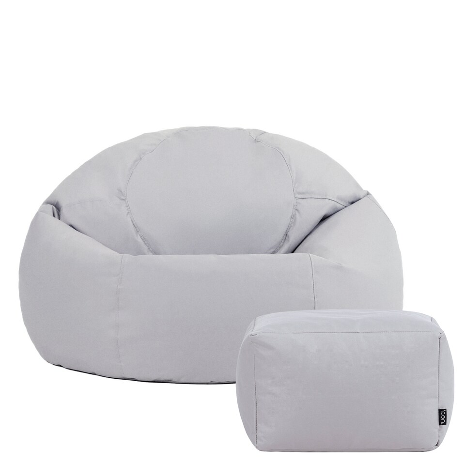 image 1 of icon Kingston Adult Classic Indoor Outdoor Bean Bag & Square Footstool Pouffe Grey