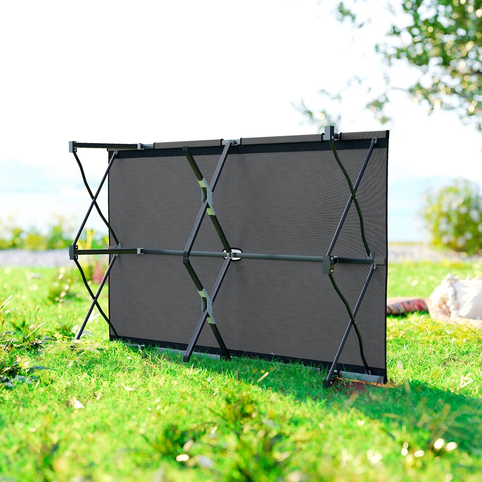 image 1 of Outsunny Double Camping Folding Cot Portable Sleeping Bed, Charcoal Grey