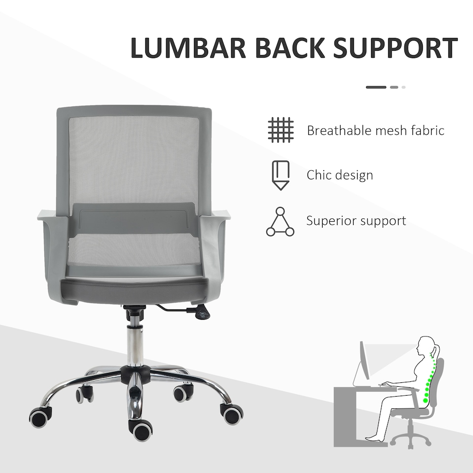 image 1 of Vinsetto Mesh Office Chair Desk Chair w/ Swivel Seat Adjustable Height Grey