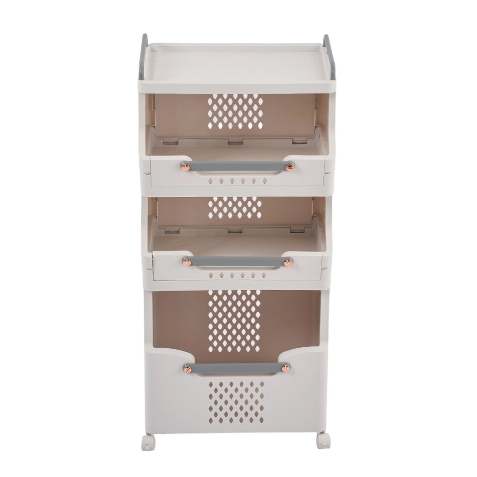 image 1 of Living and Home 4-Tier Foldable Rolling Laundry Sorter Basket Storage Rack | White | 4 Tier