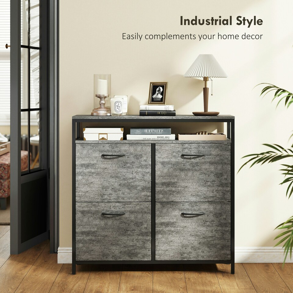image 1 of HOMCOM Shoe Cabinet with 4 Flip Drawers, Holds 12-20 Pairs | Grey | 98W x 24D x 95H cm | 1