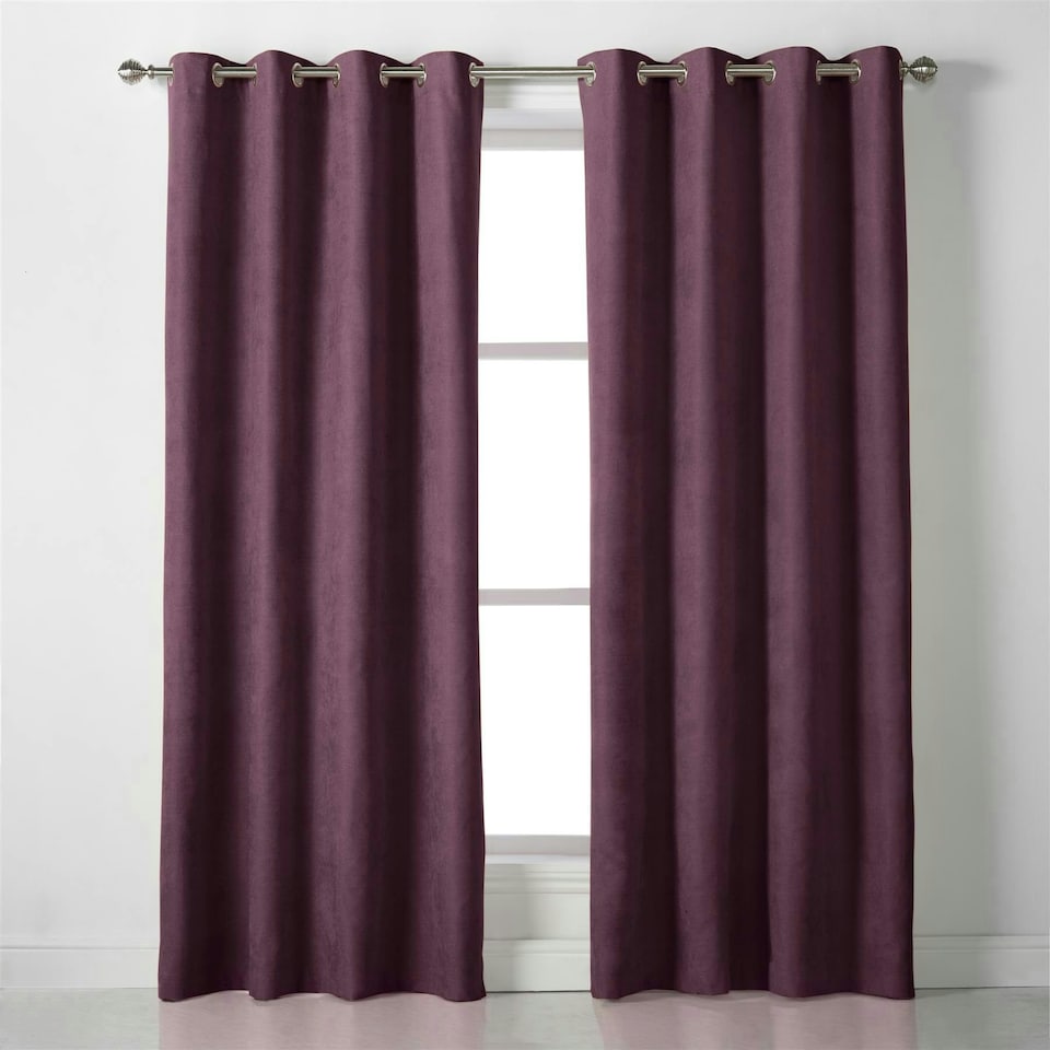 image 1 of Velvet Chenille Unlined Ring Top Curtains - 142cm x 229cm - Aubergine