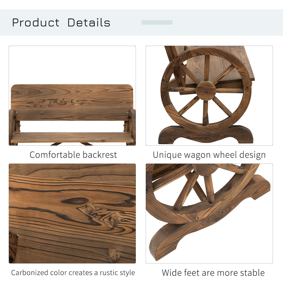 image 1 of Outsunny Wooden Garden Bench Outdoor Loveseat with High Back, Brown