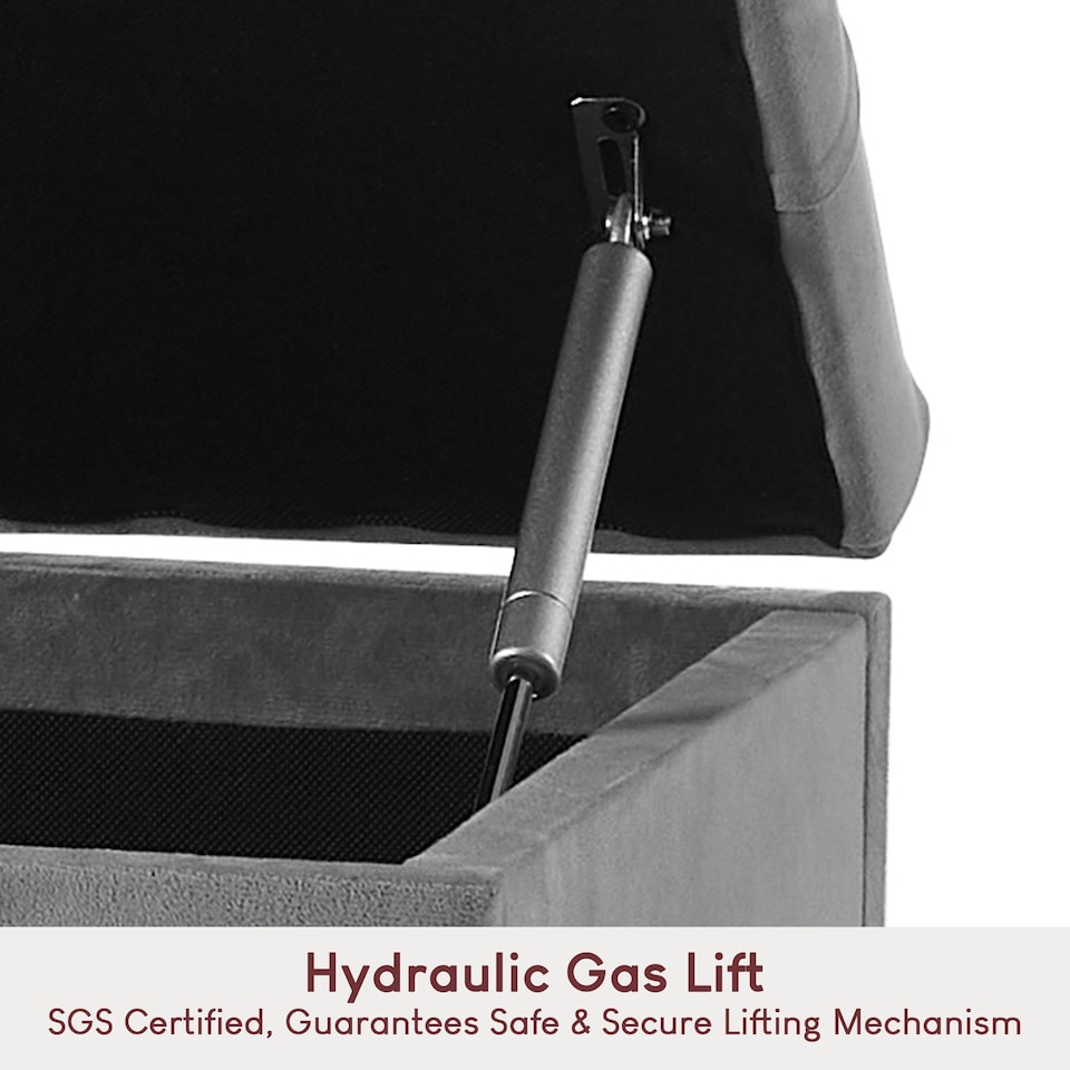 image 1 of Vida Designs Valencia Storage Ottoman Bedroom Hallway Chest Bench, Light Grey Velvet | Grey | Grey