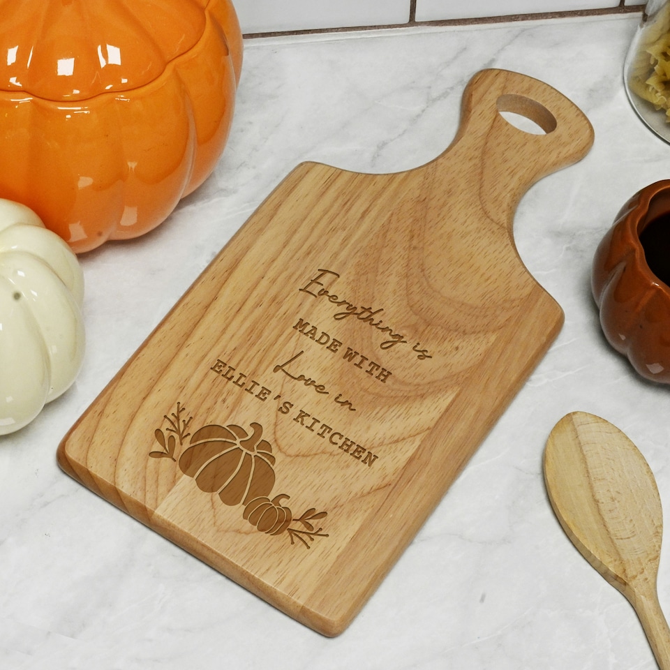 image 1 of Personalised Pumpkin Paddle Chopping Board Brown