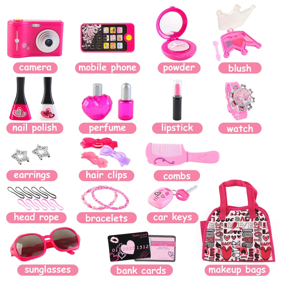 image 1 of Hairdressing & Vanity Beauty Set for Kids - Portable Role Play Styling Kit with Fashion Handbag