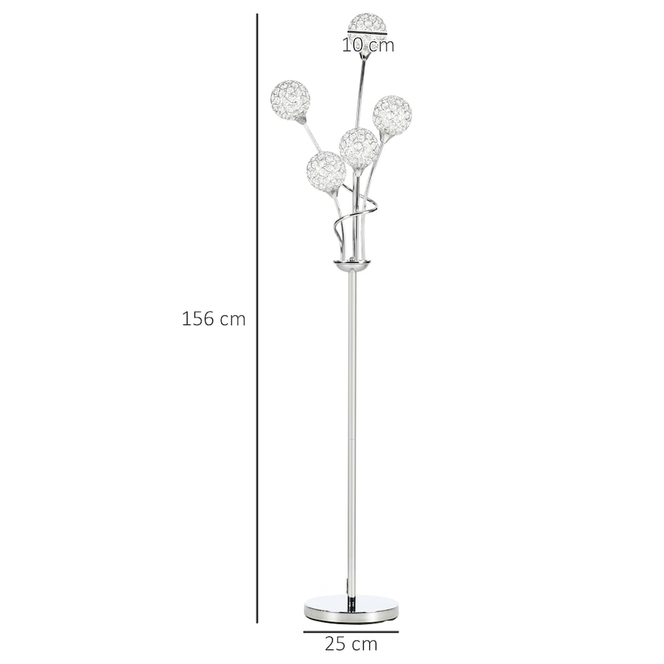 image 1 of HOMCOM 5Light Upright Floor Lamps for Living Room with Lampshade, Modern Standing Lamp for Bedroom, Bulb not Included, Silver