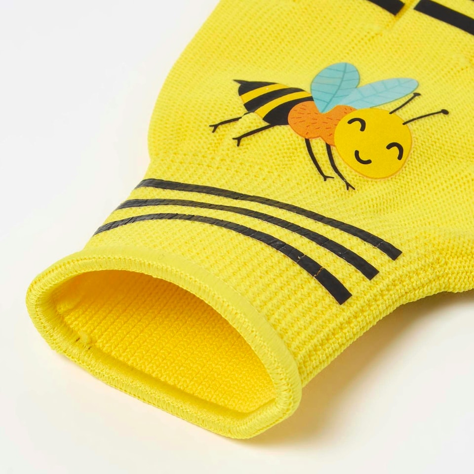 image 1 of Homescapes Children's Gardening Gloves with Yellow Bee Design Green