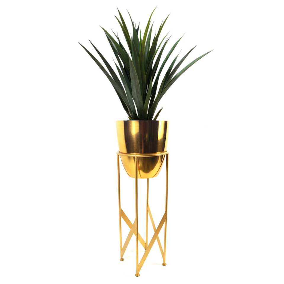image 1 of 90cm Gold Planter with Artificial Yukka Plant