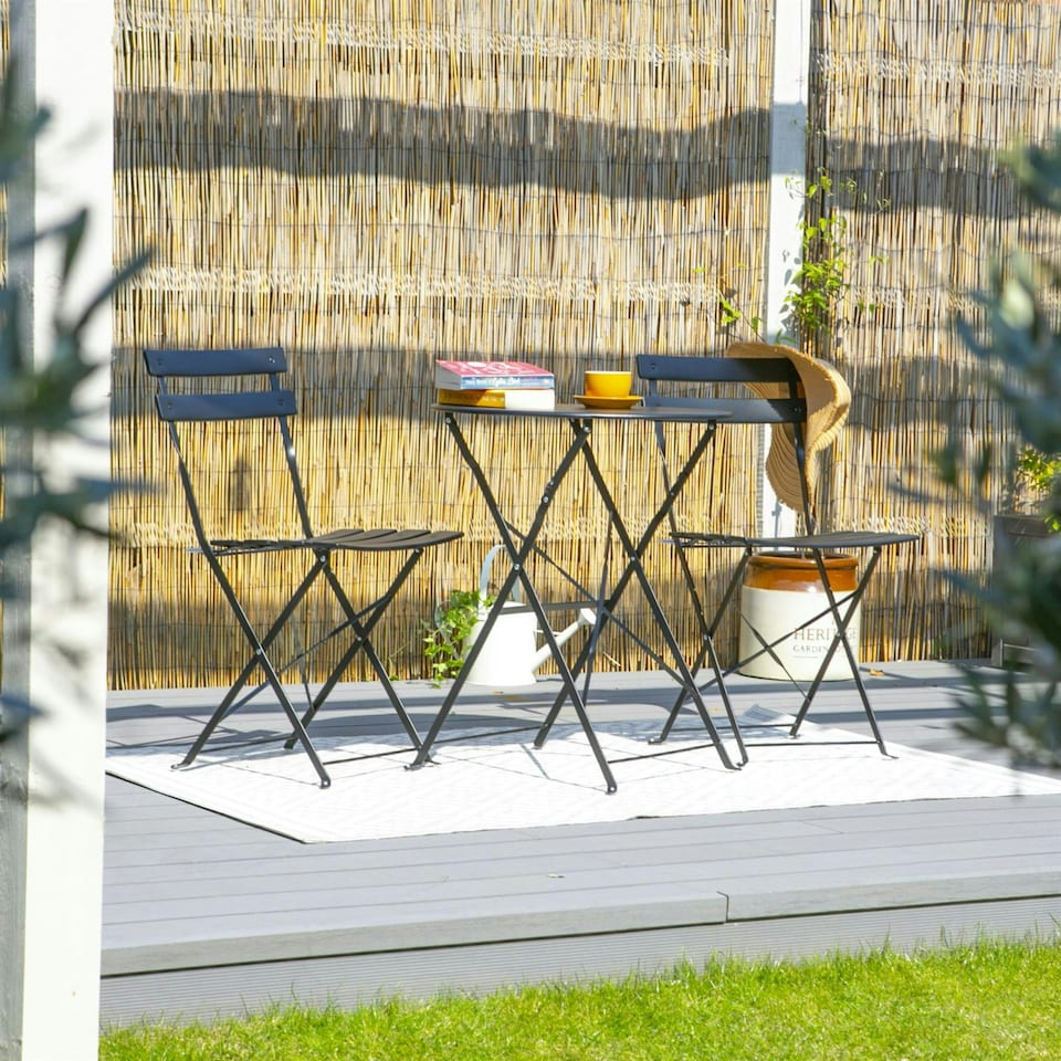 image 1 of Round Metal Folding Patio Bistro Table - 60cm - Black Black