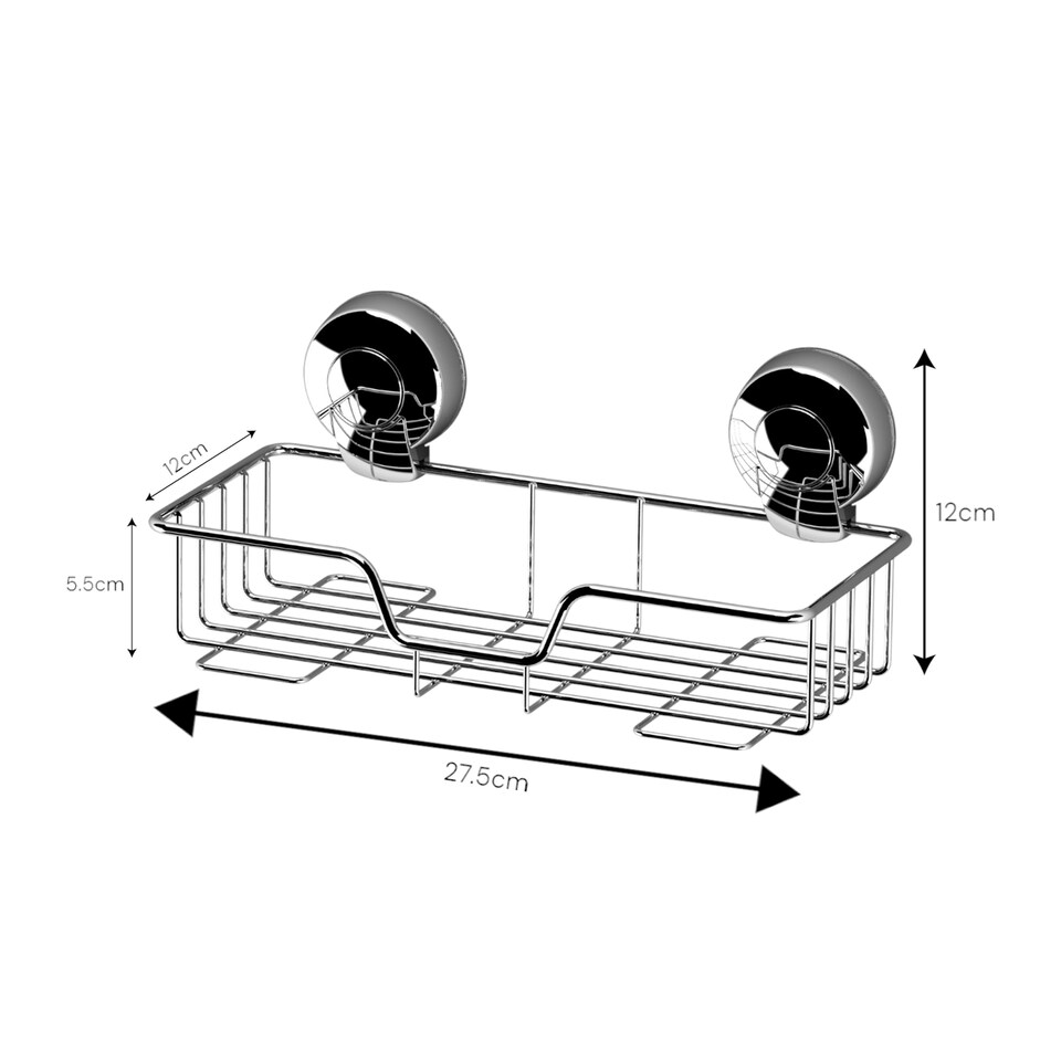 image 1 of Showerdrape Suctionloc Chrome Suction Wall Mounted Rectangular Basket with Mounting Discs | Chrome | Chrome | 1