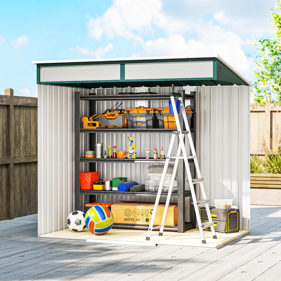 image 1 of Outsunny 6.5 x 4FT Galvanised Metal Garden Shed with Double Sliding Doors and 2 Vents, Lockable Tool Storage House with Foundation Kit, Green