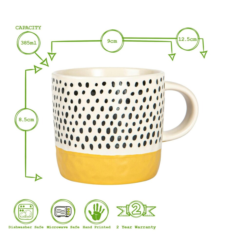 image 1 of Nicola Spring Ceramic Dipped Dots Coffee Mugs - 385ml - Mustard - Pack of 6 Yellow