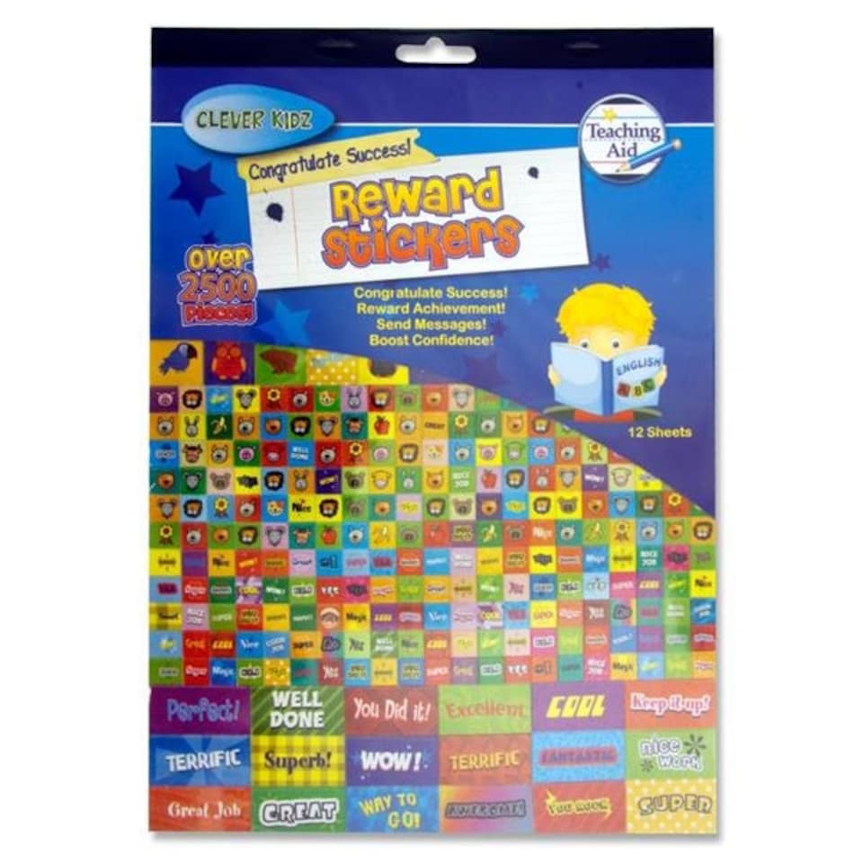 image 1 of Book of 12 Sheets of 2500+ Deluxe Reward Stickers by Clever Kidz