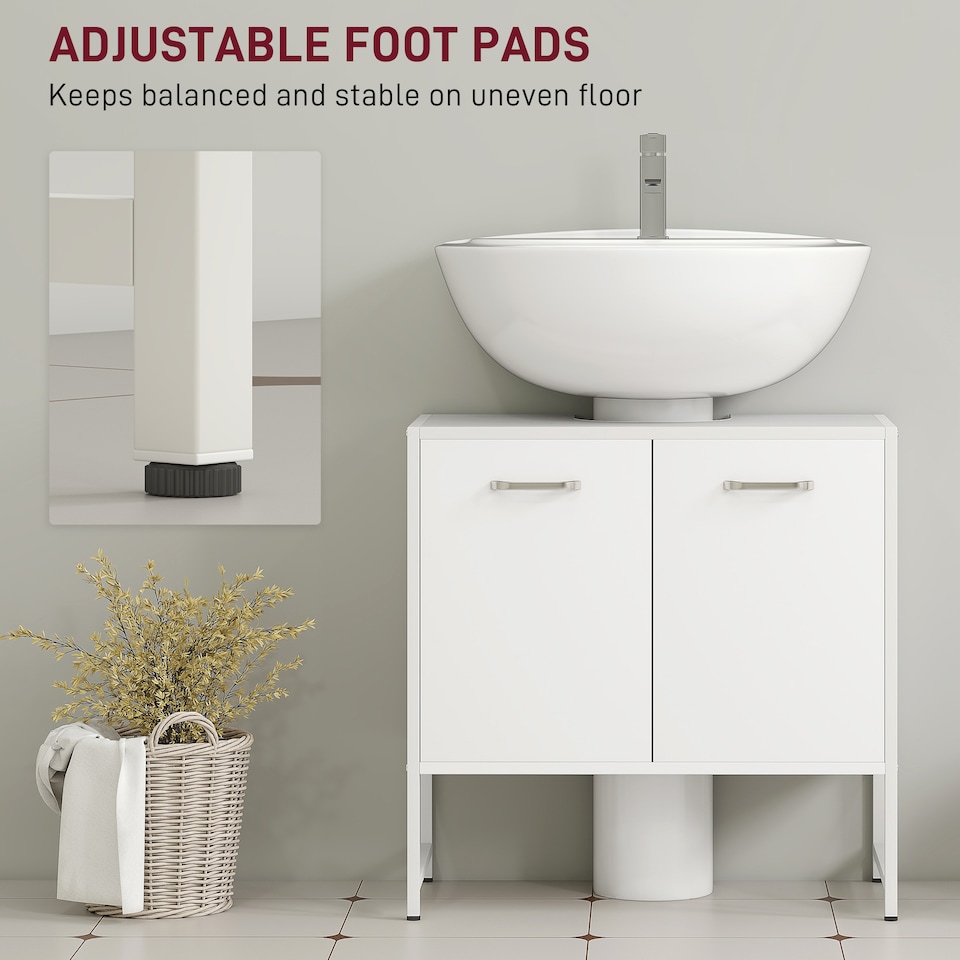 image 1 of HOMCOM Under Sink Bathroom Cabinet, Freestanding Under Sink Cabinet with Soft-Close Doors and Adjustable Shelf for Basin without or with Pedestal, White