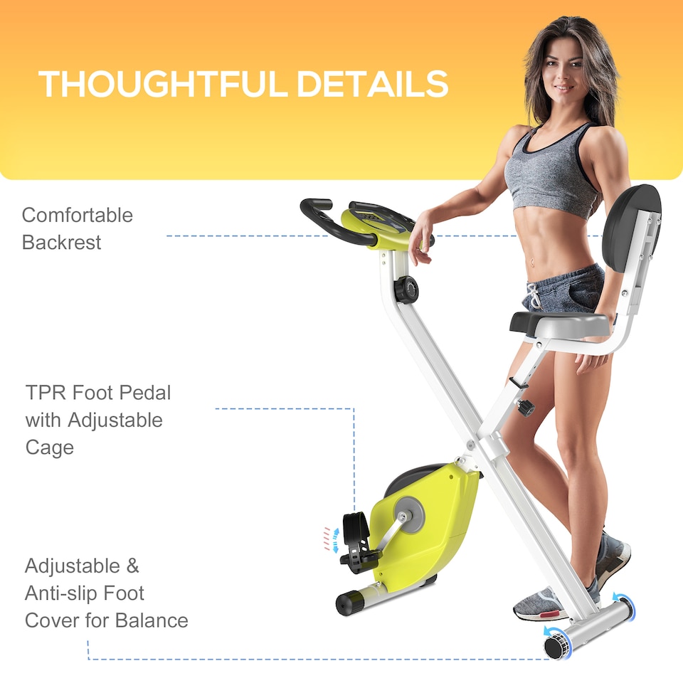 image 1 of HOMCOM Magnetic Resistance Exercise Bike Foldable LCD Adjustable Seat Yellow