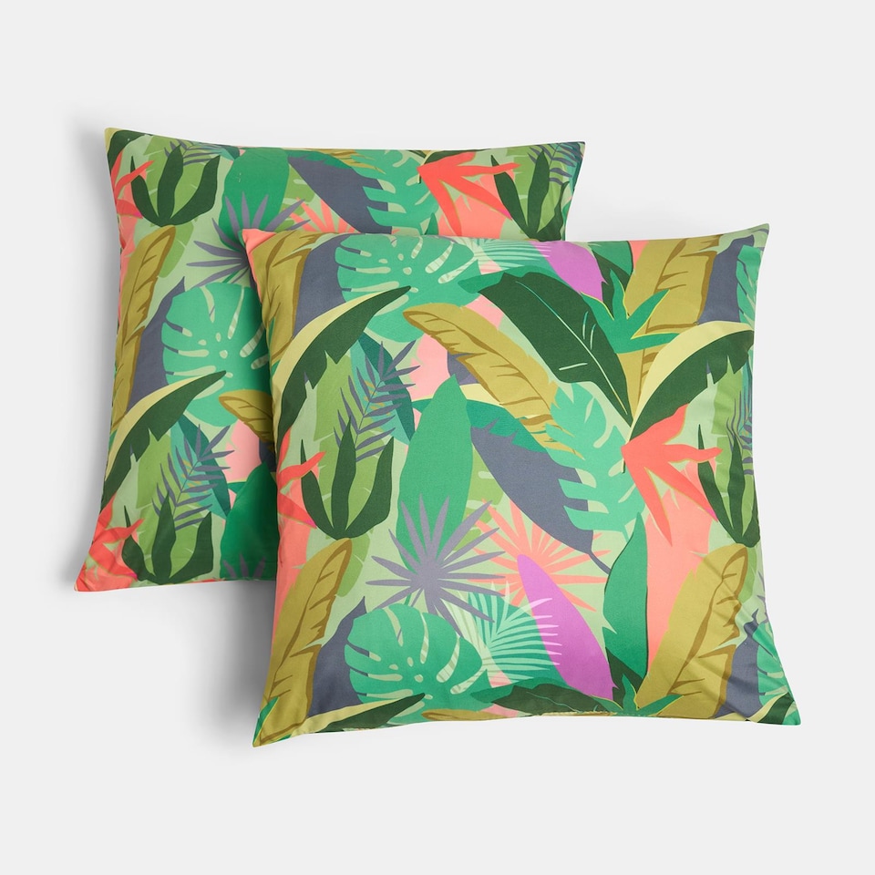 image 1 of OHS 2 x Palms Print Garden Cushion Covers Outdoor Water Resistant