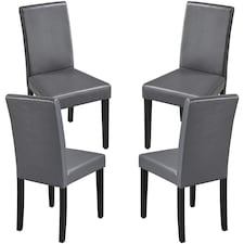Yaheetech Set of 4 Fabric Upholstered Dining Chairs with Solid Wood Legs Grey | Dark Grey