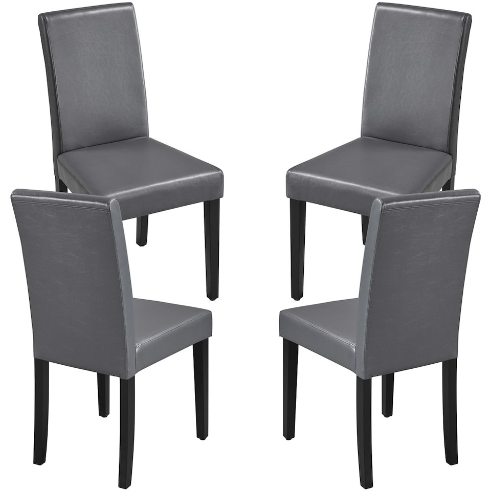 image 1 of Yaheetech Set of 4 Fabric Upholstered Dining Chairs with Solid Wood Legs Grey | Dark Grey