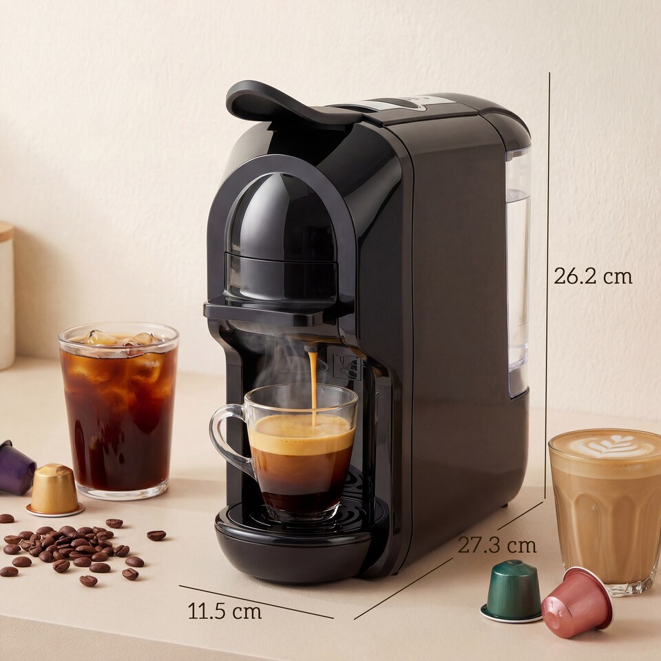 image 1 of HOMCOM Pod Coffee Machine for Nespresso and Dolce Gusto Capsule, 19 Bar | Black | Black | 11.5W x 27.3D x 26.2H cm
