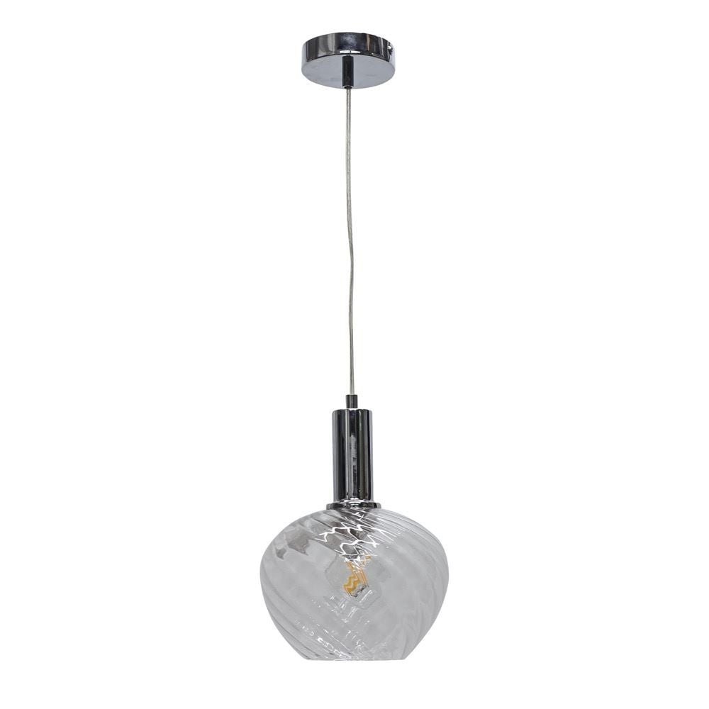 First Choice Lighting Bradson - Clear Swirl Glass Chrome Deco Pendant Fitting