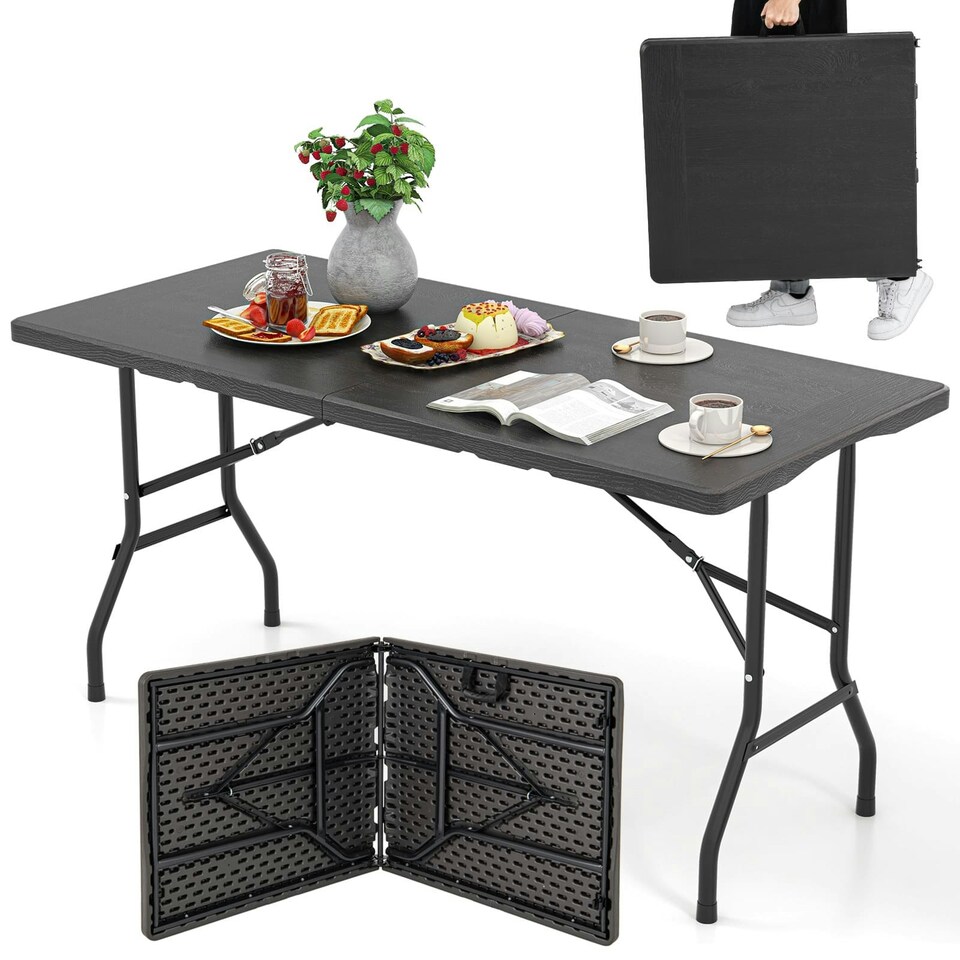 image 1 of COSTWAY 152 cm Portable Folding Picnic Table Dining Table Black