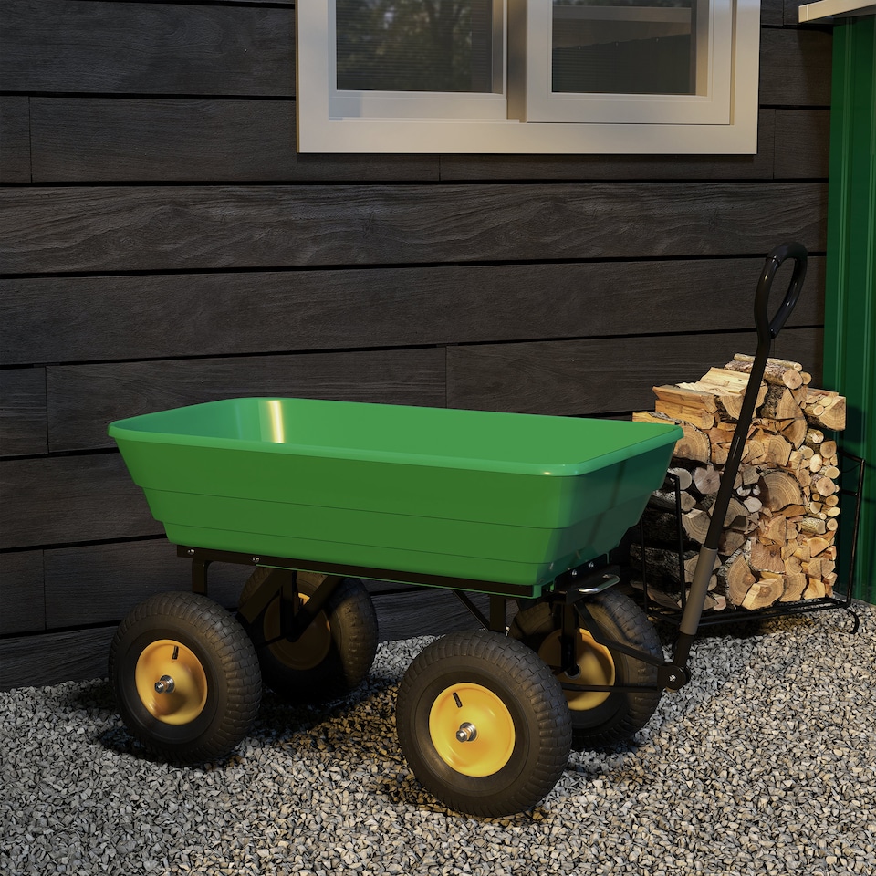 image 1 of Outsunny 75L Garden Cart Trolley Dump Wheelbarrow Trailer Truck 4 Wheels