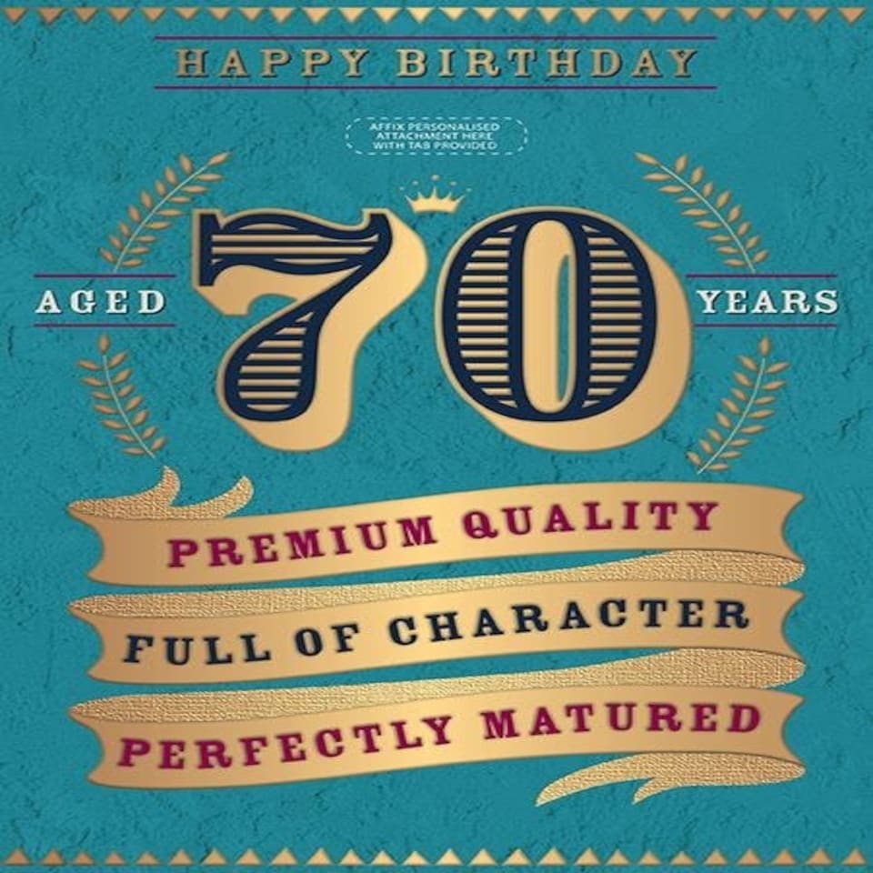Words 'n' Wishes Male Age 70 Milestone Birthday Card, 'Perfectly Matured' 70th with Gold Foil Finish & Personalised Recipient Stickers, Eco-Friendly