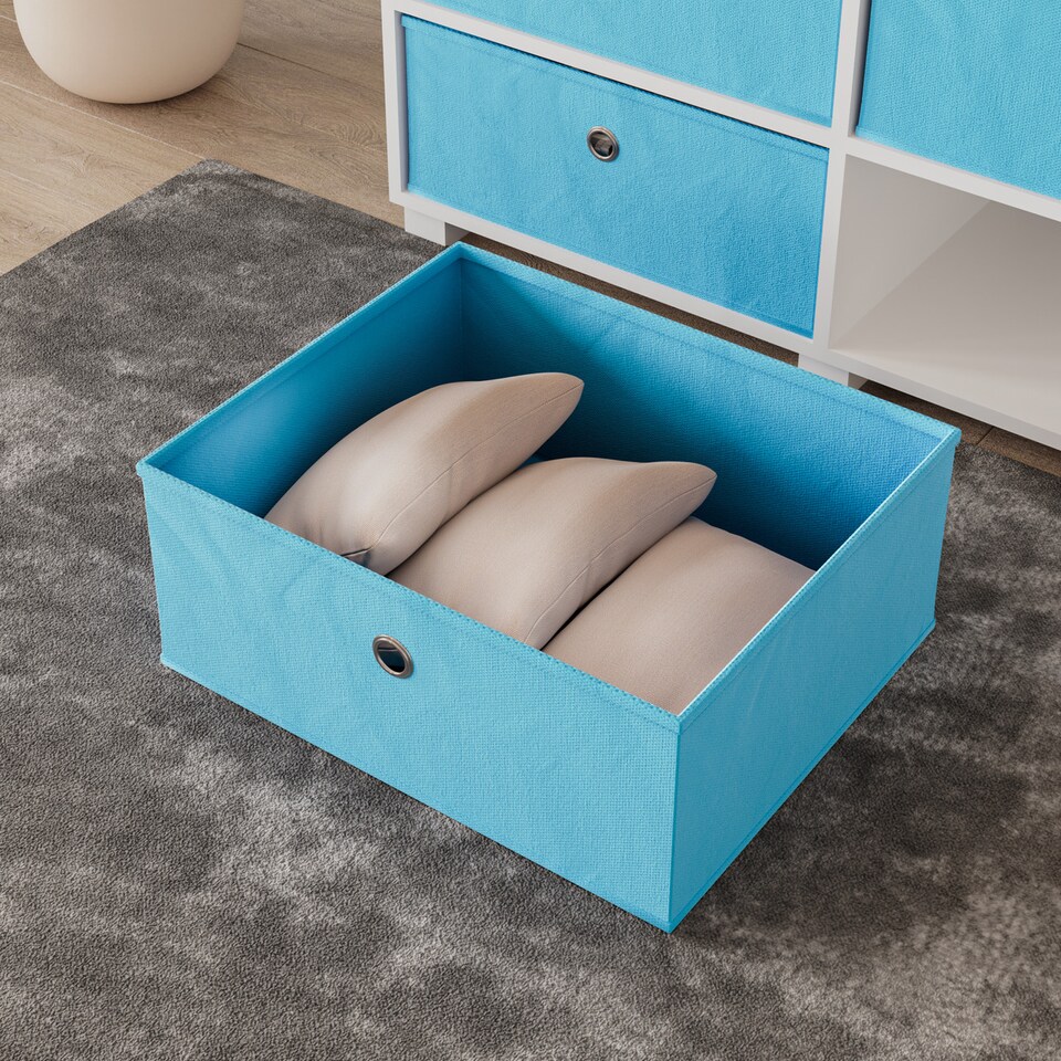 image 1 of Black TV Stand with 2 Drawers | White | White & Sky Blue | 1