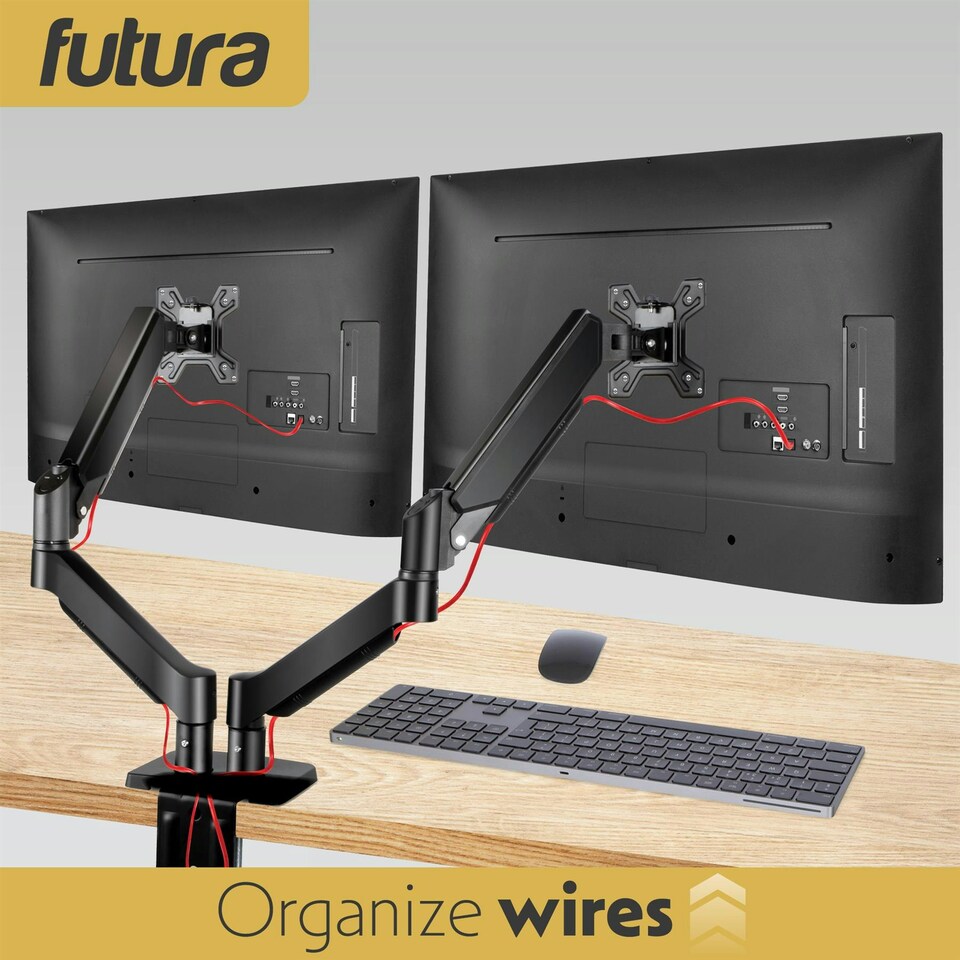 image 1 of Futura Dual Monitor Arm Desk Mount, Gas Spring Adjustable Stand for 13-32 Inch Screens | Black | Black | 1