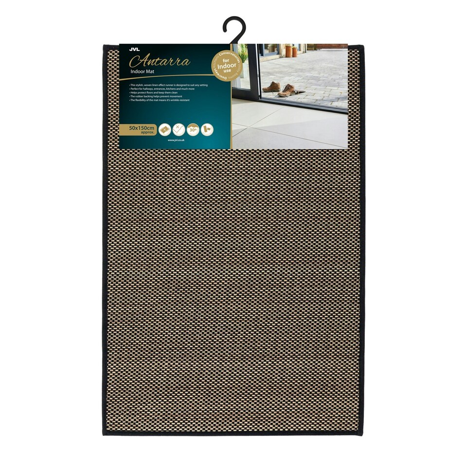 image 1 of JVL Antarra Machine Washable Entrance Doormat, 50x75cm - Black/Brown