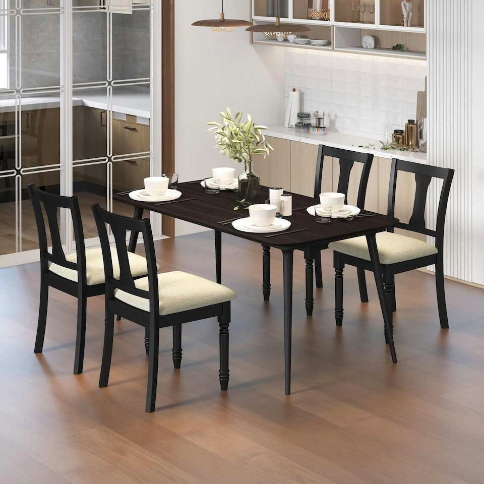 image 1 of COSTWAY Set of 2 Wooden Dining Chairs Kitchen Accent Chair Black