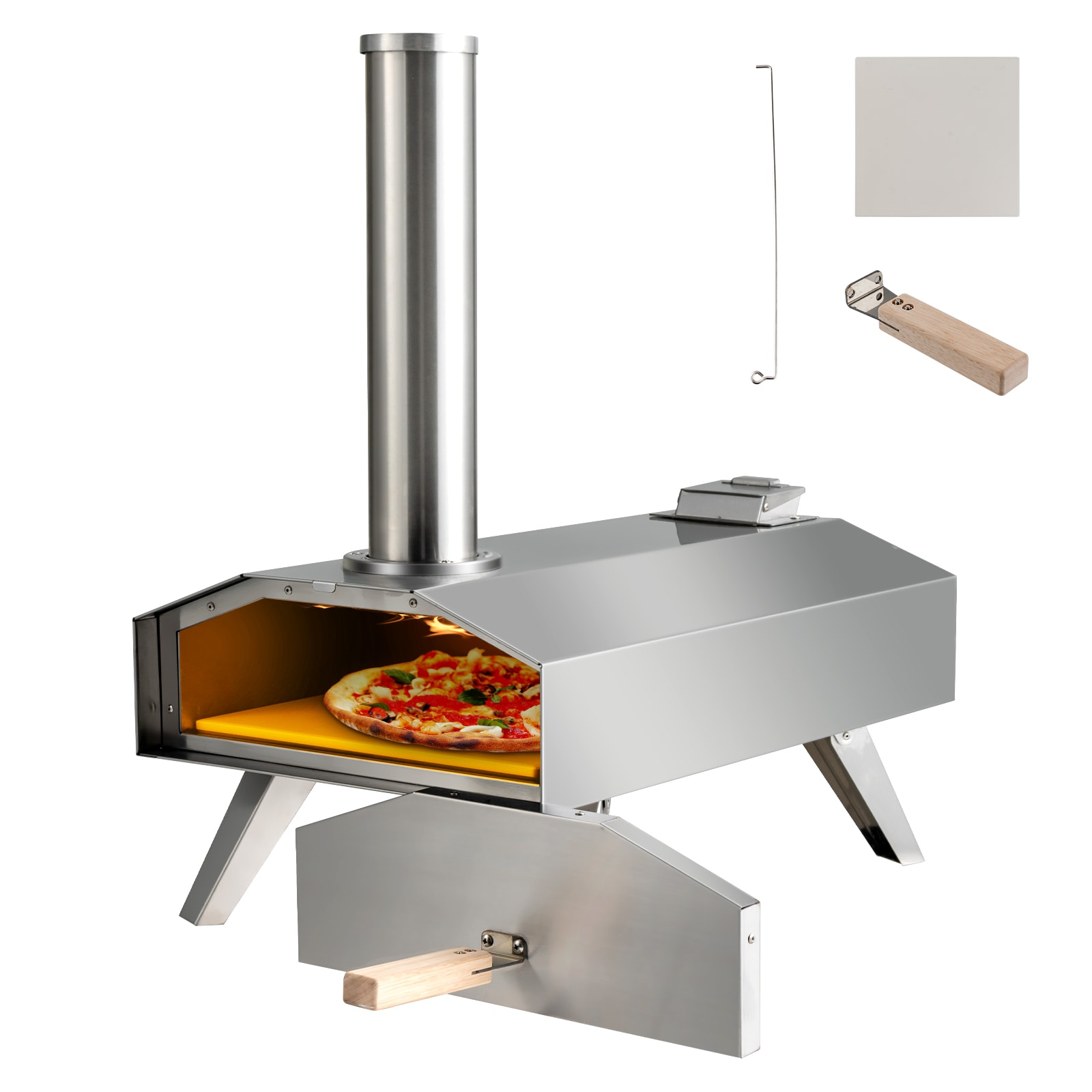 COSTWAY Portable Pizza Oven Foldable Stainless Steel Pizza Maker-Silver